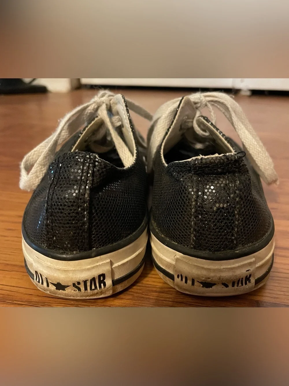 Converse All Star Black Glitter Sparkle Low-Top Canvas Sneakers White Laces 7